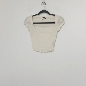 Out From Under For Urban Outfitters Blouse Women's Size XS Crop Cream Ribbed